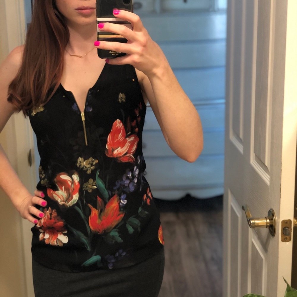 Zip Front Floral Tank